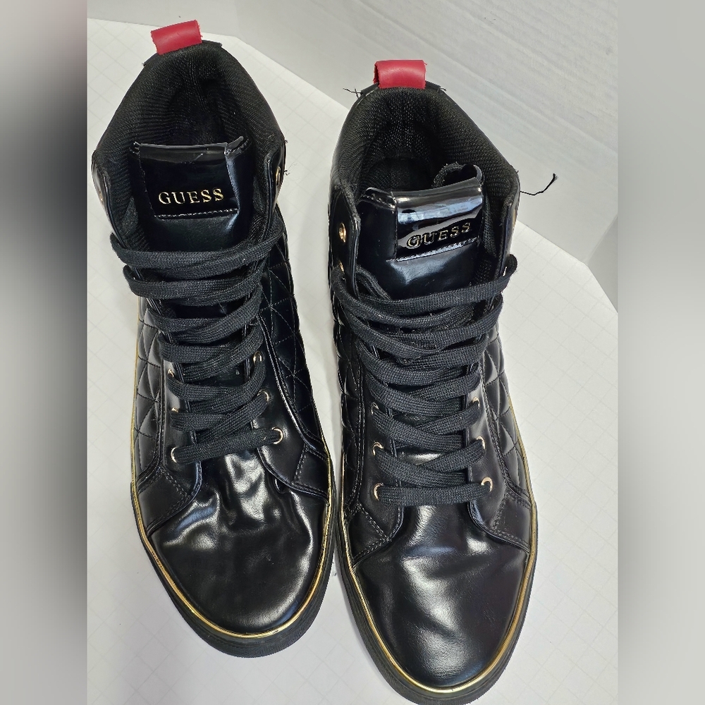 GUESS U.S.A. Black Quilted Gold High Top Sneakers GMMELO-R MENS SIZE 11